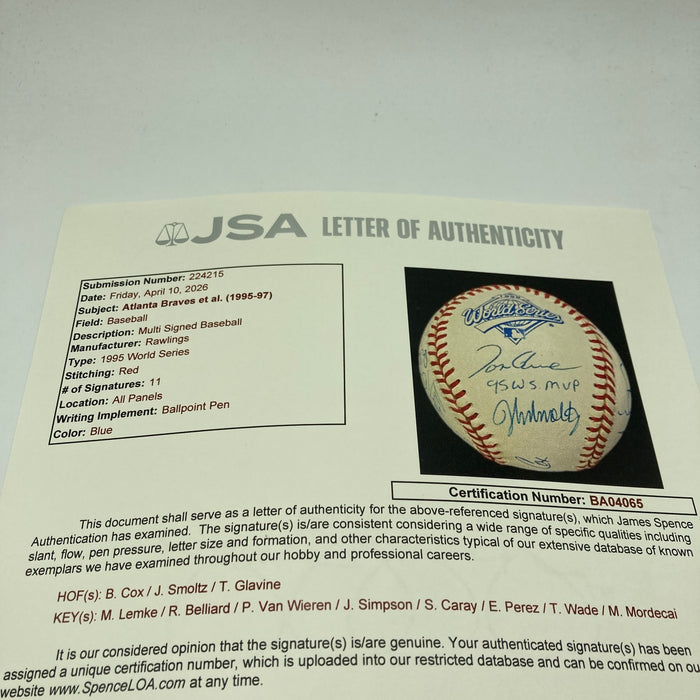 1995 Atlanta Braves World Series Champs Team Signed National League Baseball JSA
