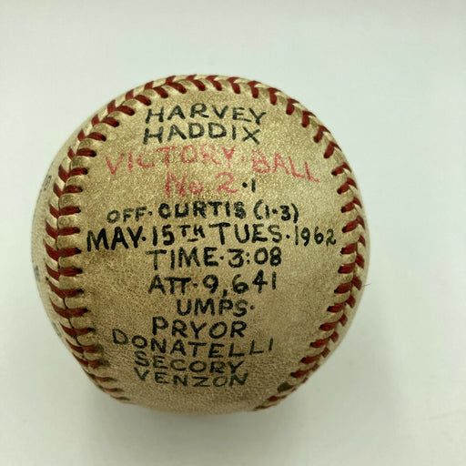 Harvey Haddix Game Used Final Pitch Victory Baseball Win #2 May 15, 1962 Pirates