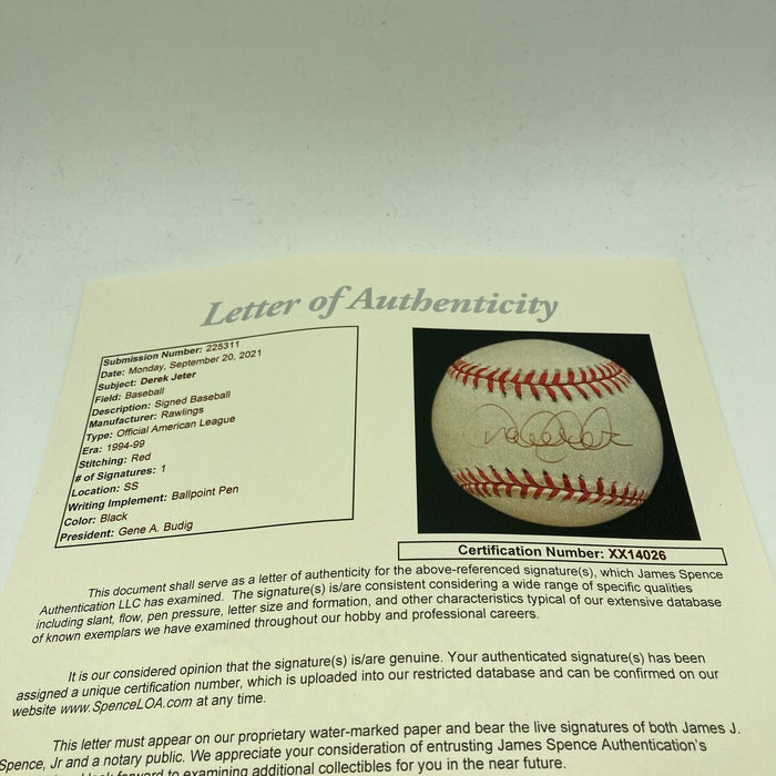 1996 Derek Jeter Rookie Signed American League Baseball With JSA COA