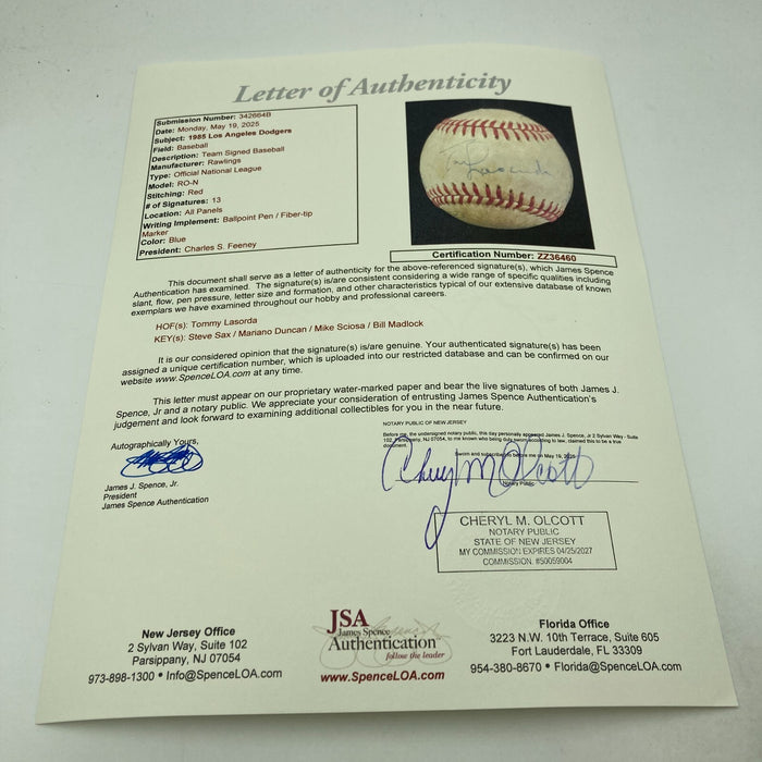 1985 Los Angeles Dodgers NL West Champs Team Signed Game NL Baseball JSA COA