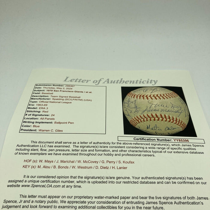 Willie Mays Willie Mccovey Sandy Koufax Hall Of Fame Multi Signed Baseball JSA