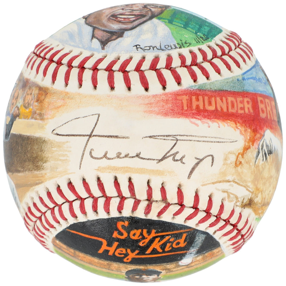 Beautiful Willie Mays Signed Ron Lewis Hand Painted Art Baseball JSA COA