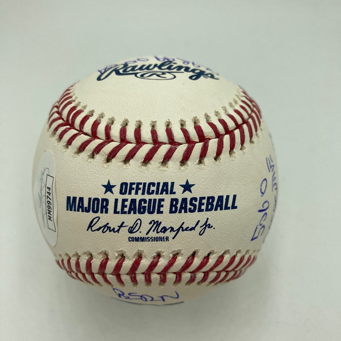 John Sterling Signed Heavily Inscribed STAT Baseball JSA COA RARE!