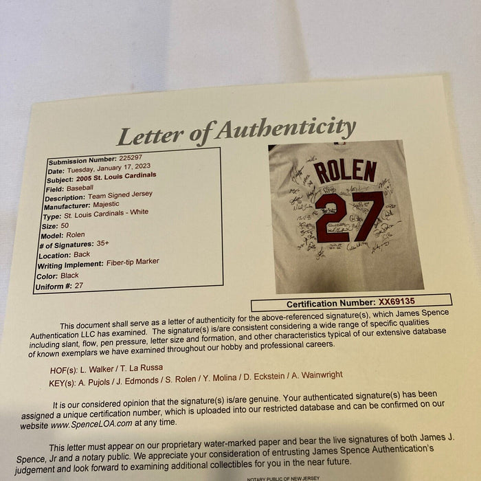 2005 St. Louis Cardinals Team Signed Scott Rolen Game Jersey Albert Pujols JSA