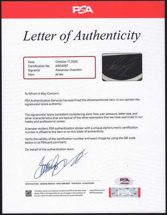 Alexander Ovechkin 2005 Washington Capitals Signed Game Issued Rookie Jersey PSA