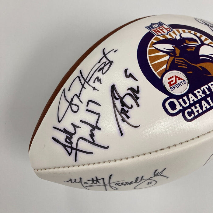 Dan Marino John Elway Drew Brees Quarterback Challange Signed Football JSA COA