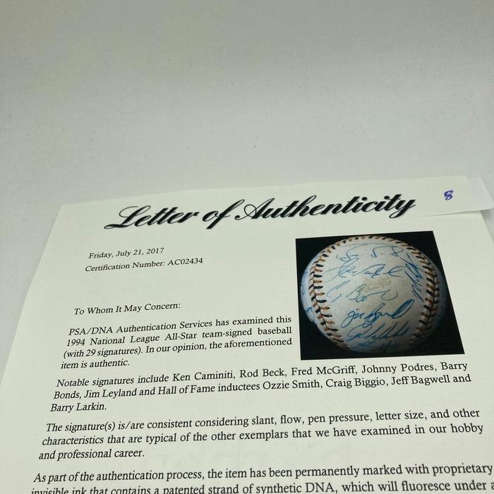 1994 All Star Game National League Team Signed Baseball Barry Bonds PSA DNA COA