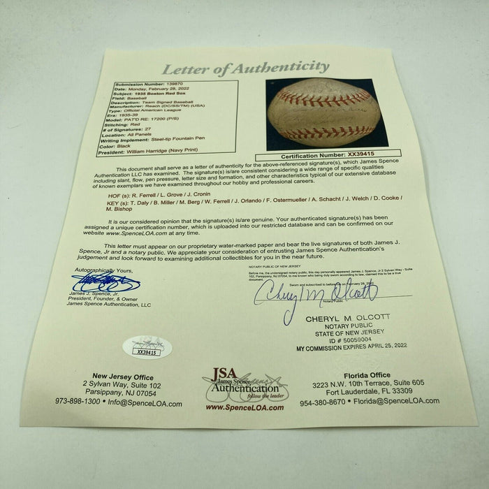 1935 Boston Red Sox Team Signed American League Baseball Moe Berg JSA COA