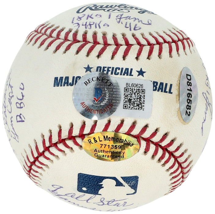Bob Feller Signed Heavily Inscribed Career STAT Baseball Beckett Certified