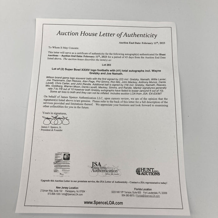 Joe Namath & Wayne Gretzky Super Bowl XXXIV Multi Signed Football JSA COA