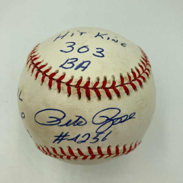 Pete Rose Signed Heavily Inscribed Career STAT Major League Baseball JSA COA