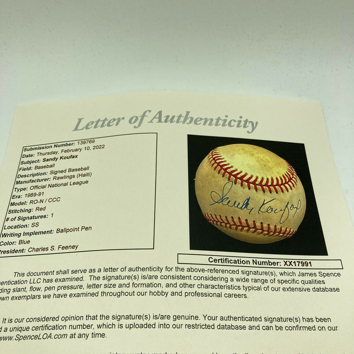 Sandy Koufax Signed Vintage Official National League Feeney Baseball JSA COA