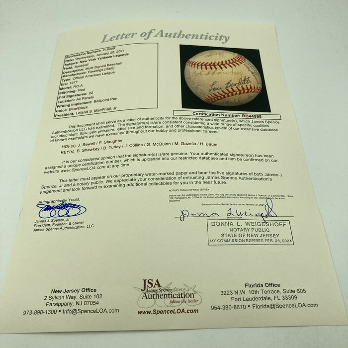 1920's-1950's New York Yankees Legends & Stars Bob Shawkey Signed Baseball JSA