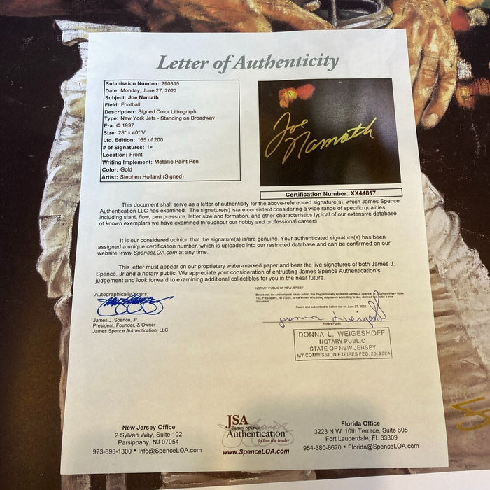 Joe Namath Signed 28x40 Broadway Joe Artist Proof Stephen Holland JSA COA