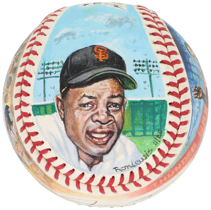 Beautiful Willie Mays Signed Ron Lewis Hand Painted Art Baseball JSA COA