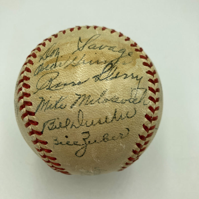 1945 New York Yankees Team Signed American League Harridge Baseball JSA COA