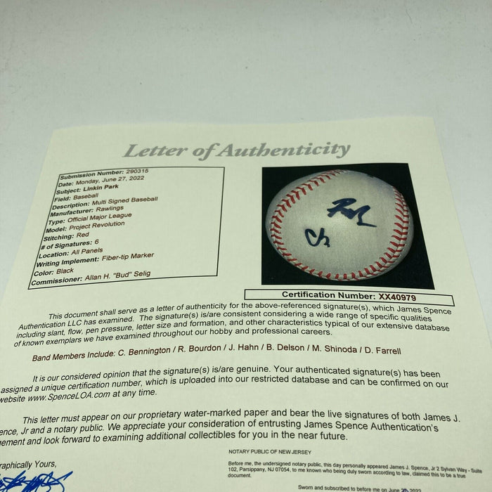 Linkin Park Band Signed Baseball 6 Signatures With Chester Bennington JSA COA