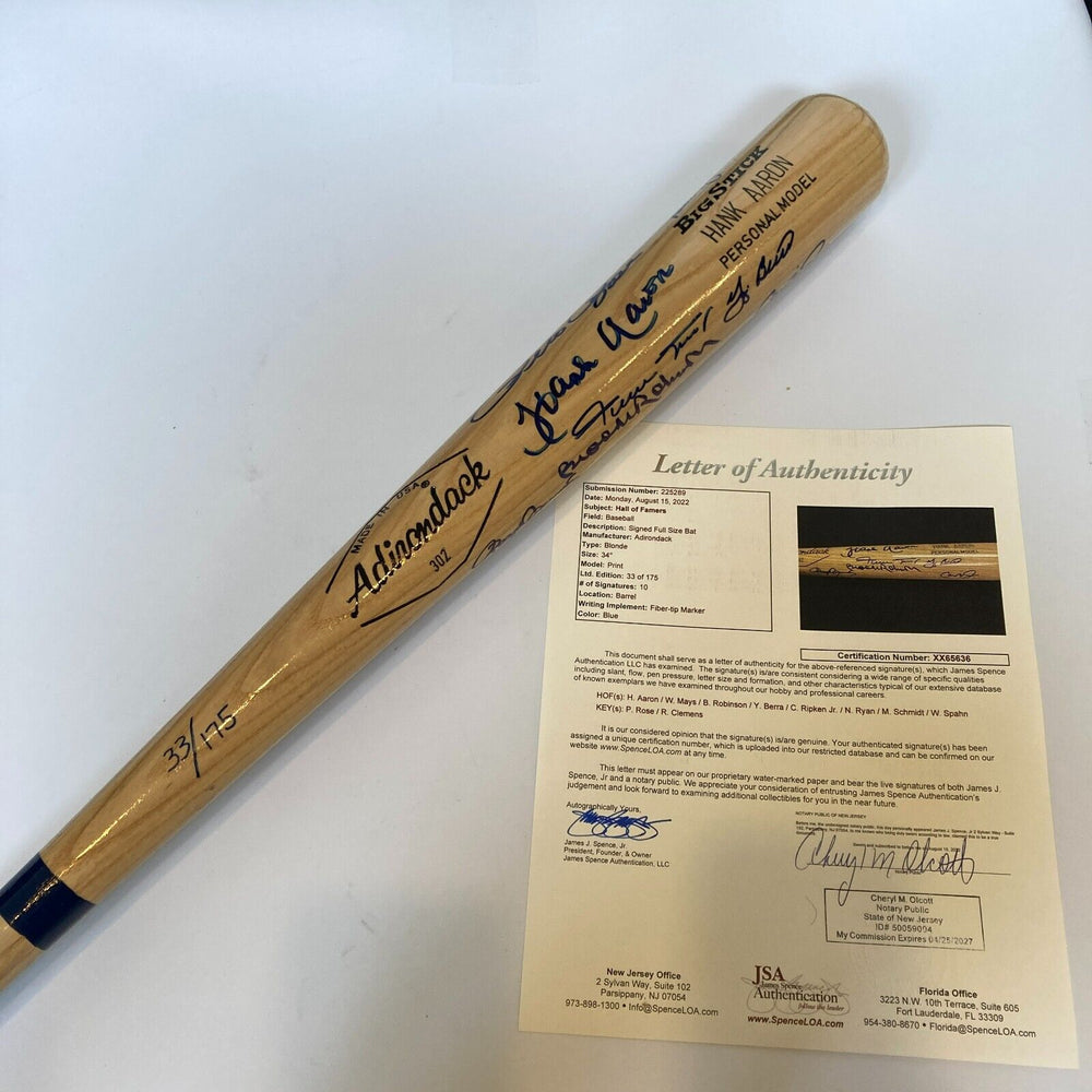 Mint All Century Team Signed Bat 10 Sigs With Willie Mays & Hank Aaron JSA COA