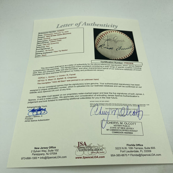 1933 Inaugural First Ever All Star Game Team Signed Baseball With JSA COA