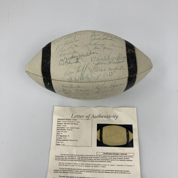 1962 New York Giants Champs Team Signed Spalding Football 34 Sigs JSA COA