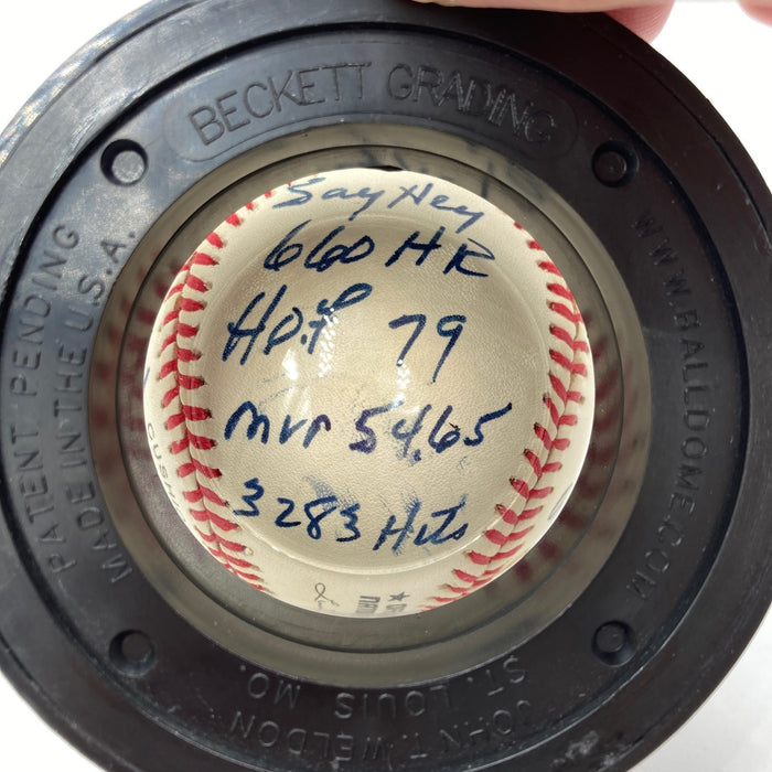 Willie Mays Signed Heavily Inscribed Career STAT Baseball Beckett MINT 9 & JSA