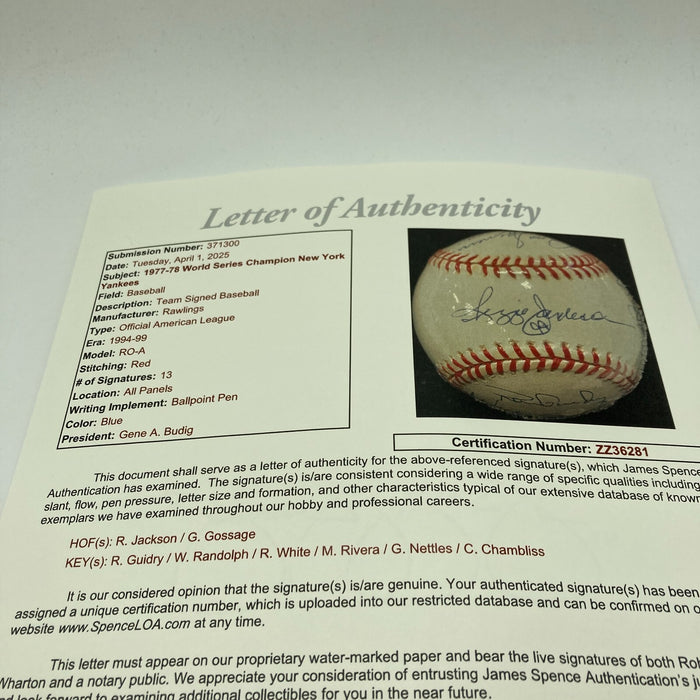 1977-1978 New York Yankees World Series Champs Team Signed AL Baseball JSA COA