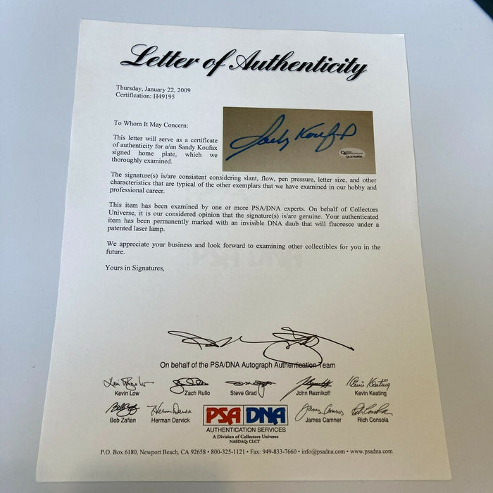 Sandy Koufax Signed Full Size Home Plate Base With PSA DNA COA