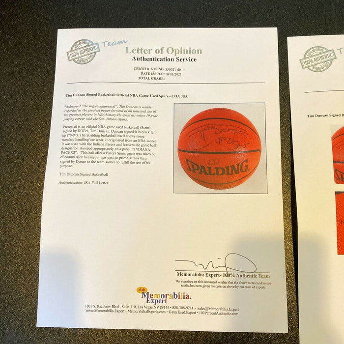 Tim Duncan Signed Game Used Spalding NBA Basketball With JSA COA