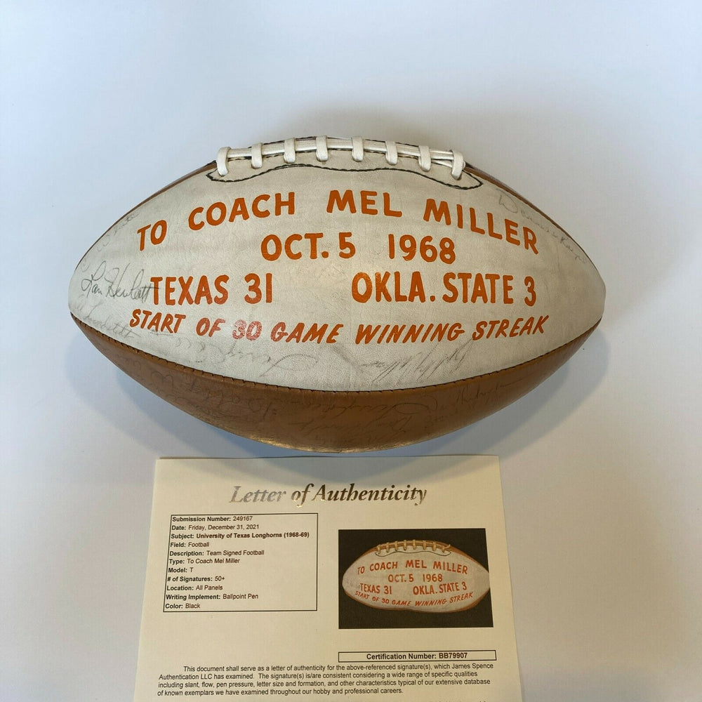 1969 Texas Longhorns National Champions Team Signed Football 50+ Sigs JSA COA