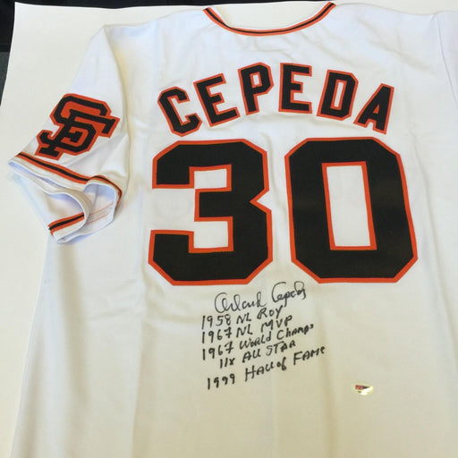 Orlando Cepeda Signed Heavily Inscribed San Francisco Giants Stat Jersey PSA DNA