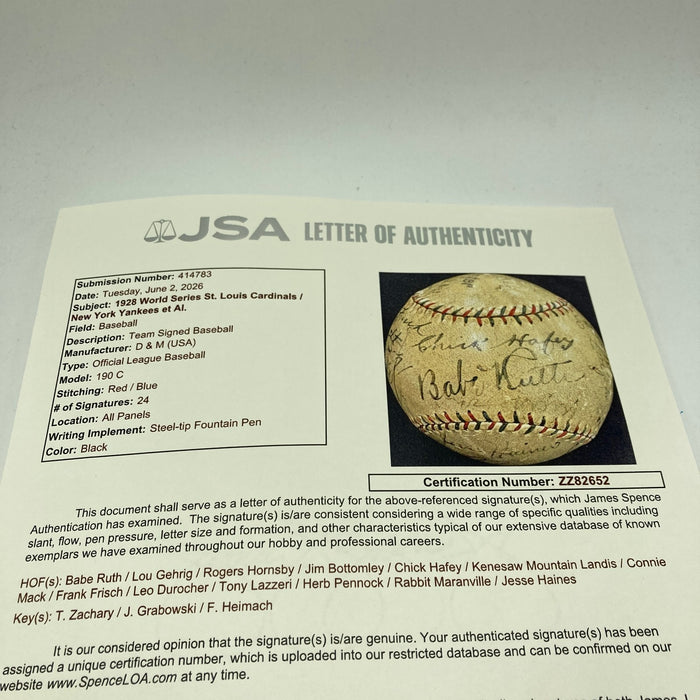 Babe Ruth & Lou Gehrig 1928 World Series New York Yankees Signed Baseball JSA