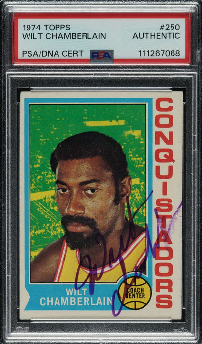 Wilt Chamberlain Signed 1974-1975 Topps Basketball Card #250 PSA DNA 1/5
