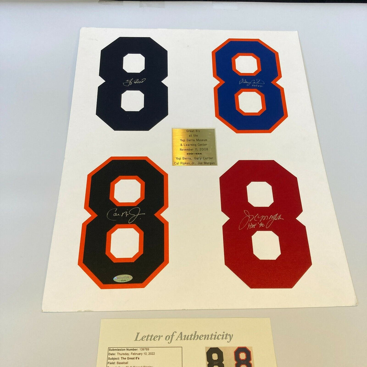 Yogi Berra Cal Ripken Jr Gary Carter Joe Morgan Signed 8 Jersey Numbe Showpieces Sports