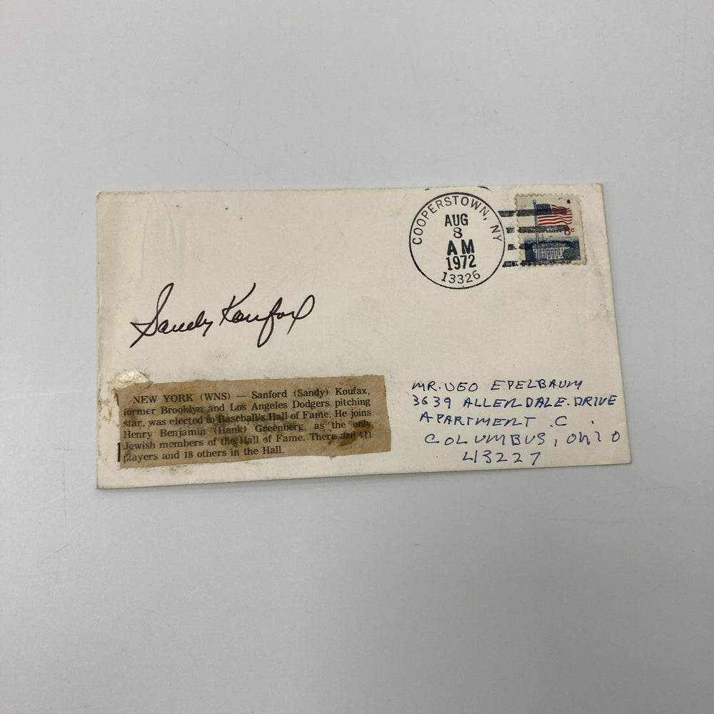 Sandy Koufax Signed 1972 Hall Of Fame Induction Envelope JSA Certified