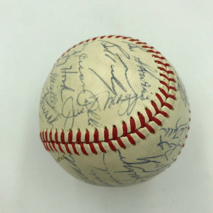 Joe Dimaggio Rube Marquard Frankie Frisch New York Legends Signed Baseball JSA