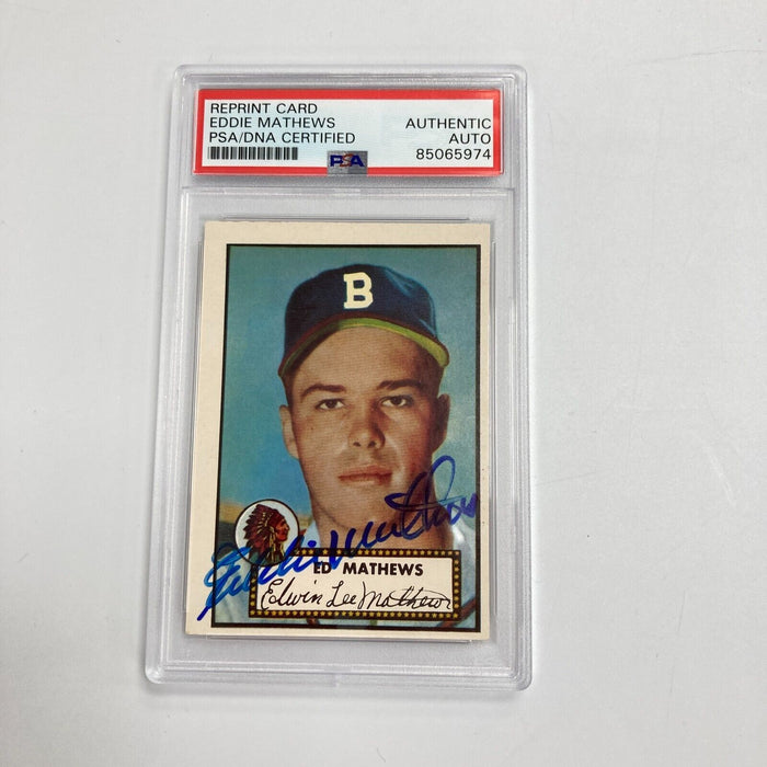 Eddie Mathews Signed 1952 Topps RC Reprint PSA DNA Auto