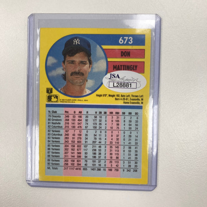 1991 Fleer Don Mattingly Signed Baseball Card Auto JSA COA