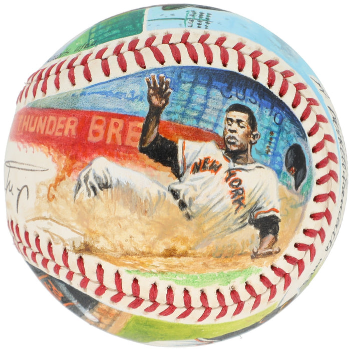 Beautiful Willie Mays Signed Ron Lewis Hand Painted Art Baseball JSA COA