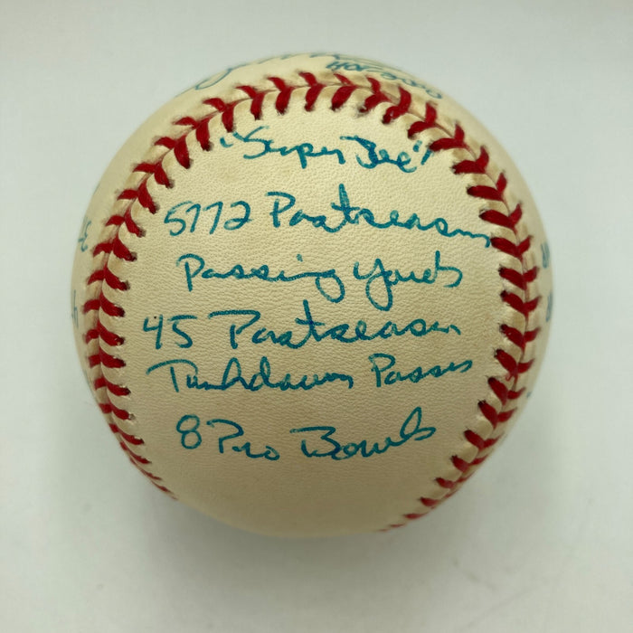 Joe Montana Signed Heavily Inscribed Career STAT Baseball Reggie Jackson COA