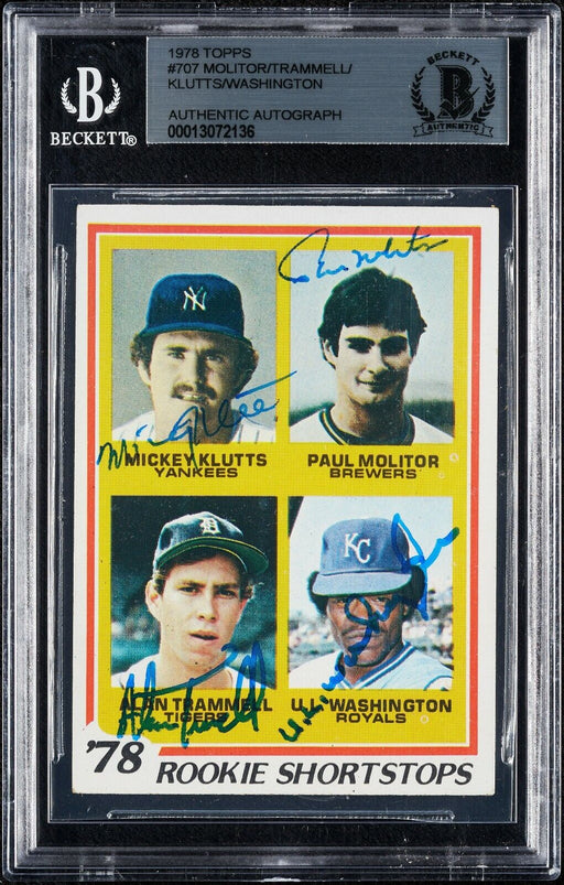 1978 Topps Paul Molitor Alan Trammell RC #707 Signed By All 4 Players BGS