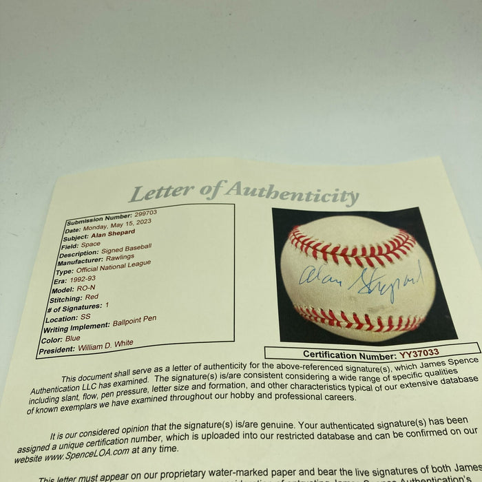 Alan Shepard Single Signed Baseball With JSA COA Apollo Astronaut