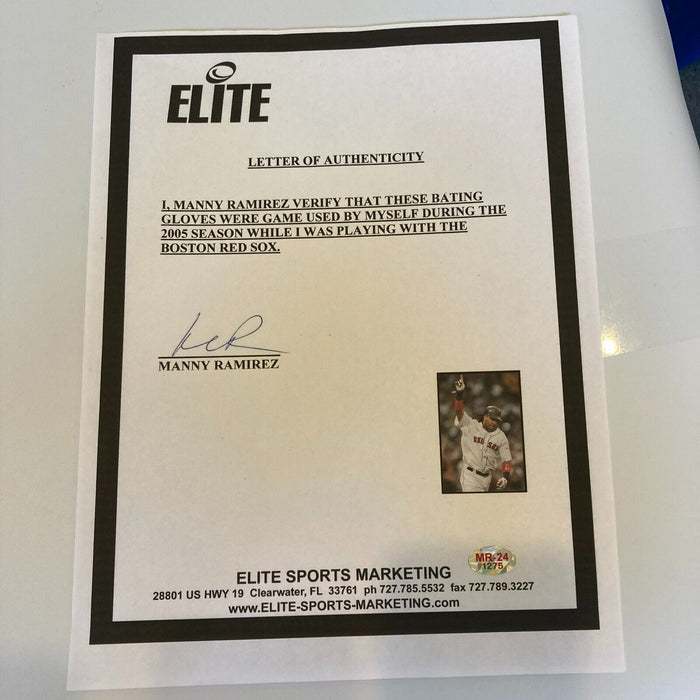 Manny Ramirez Signed 2005 Game Used Batting Gloves (Pair) & Wristband JSA COA