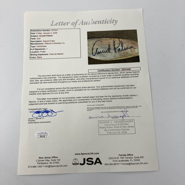 Arnold Palmer Signed Vintage Hillerich & Bradsby Golf Club JSA COA