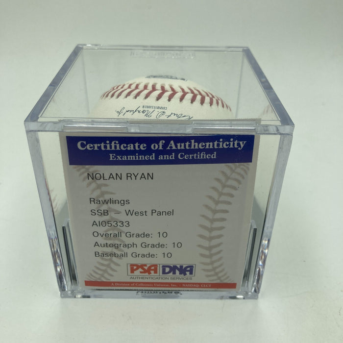 Nolan Ryan Signed Heavily Inscribed STAT Baseball PSA DNA Graded 10 GEM MINT