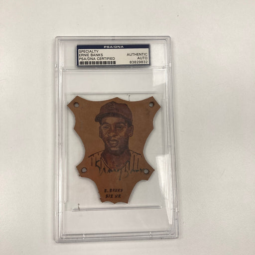 Rare Ernie Banks Signed Autographed Original Leather Artwork PSA DNA
