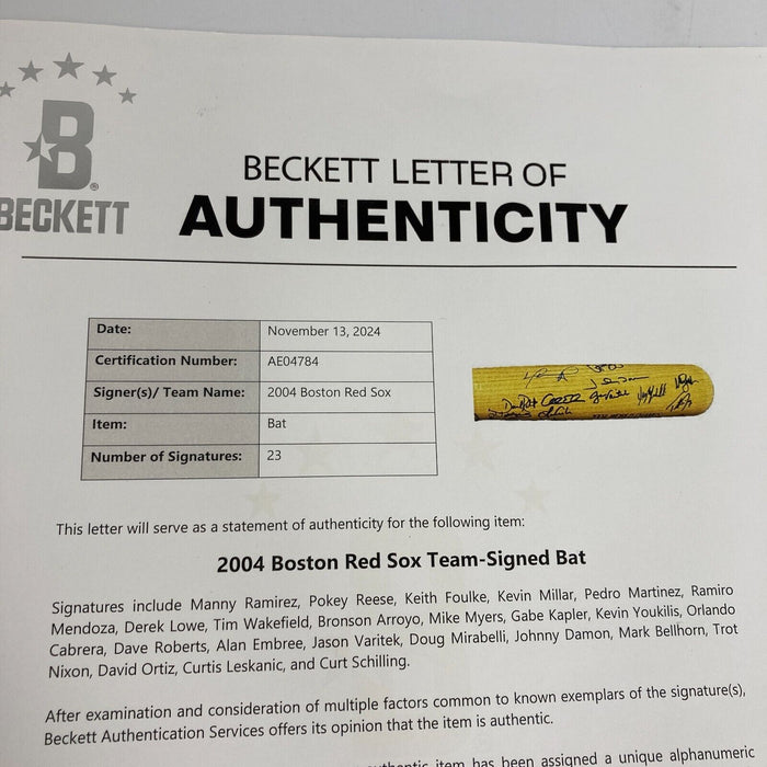 2004 Boston Red Sox World Series Champs Team Signed Baseball Bat PSA DNA Beckett
