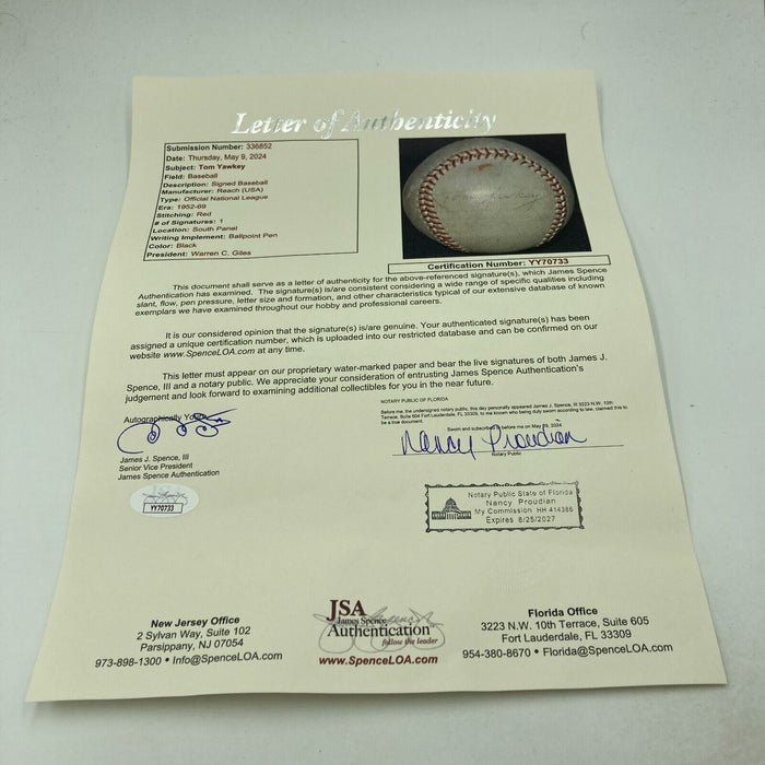 Tom Yawkey Single Signed 1961 World Series Game Used Baseball Boston Red Sox JSA