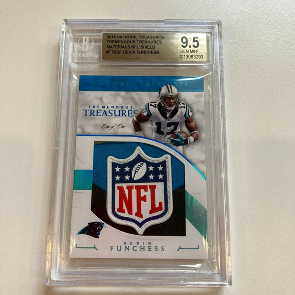 2016 National Treasures Devin Funchess NFL Shield Patch 1/1 One Of One BGS 9.5