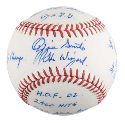 Ozzie Smith Signed Heavily Inscribed STAT MLB Baseball JSA