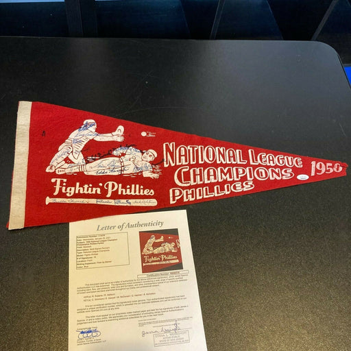 1950 Philadelphia Phillies Whiz Kids NL Champs Team Signed Vintage Pennant JSA